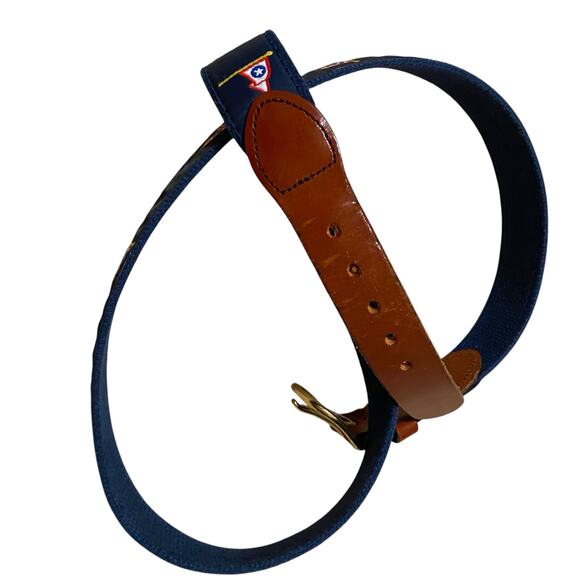 Leather Man Ltd Belt Size 40 Navy blue with flag pattern LML Solid Brass Buckle - Picture 8 of 16